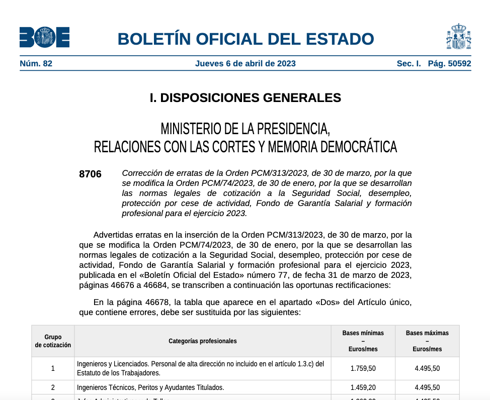 Taules de cotització a la SS definitives corregides